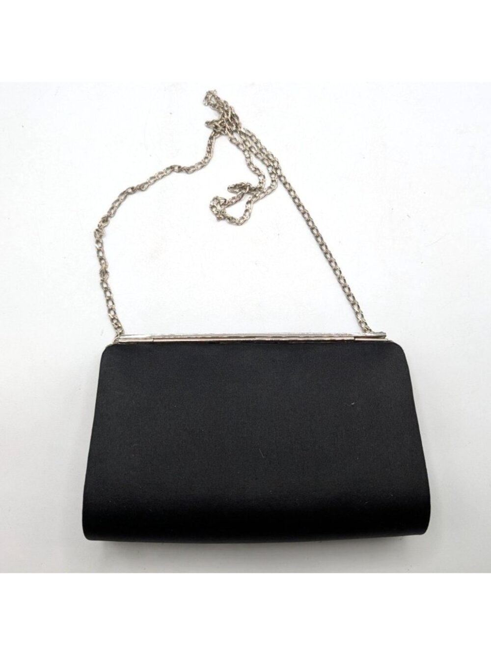 Eliza Gray Starfish Crystal Embellished Black Satin Evening Bag W Silver Chain - Picture 3 of 15